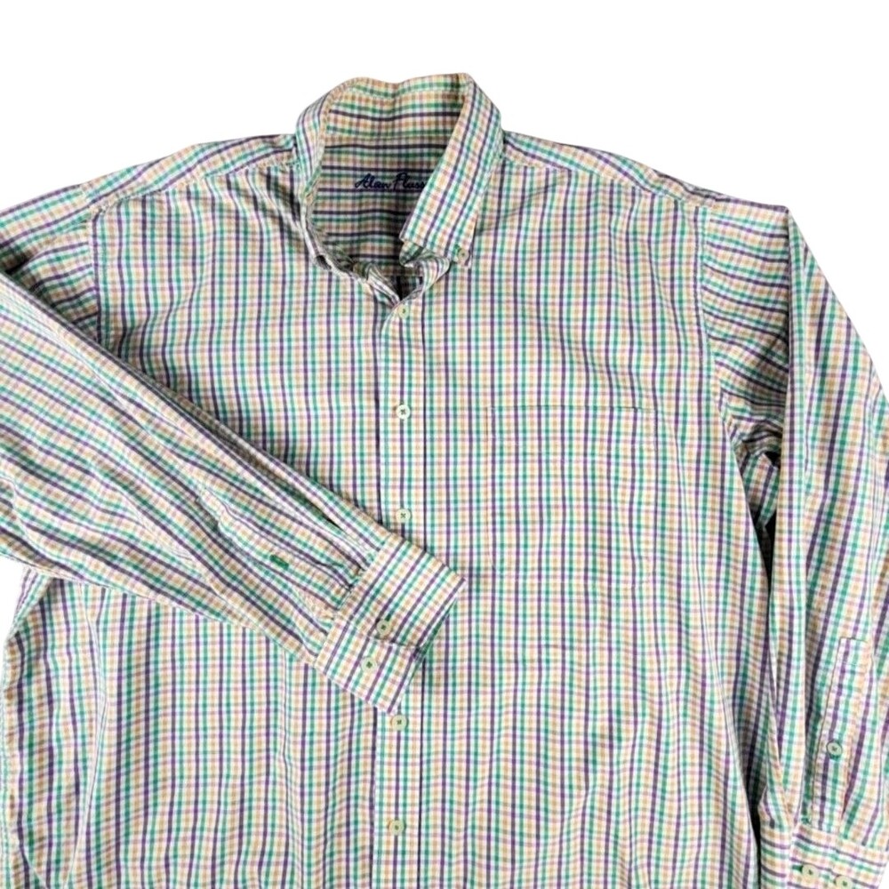 Alan Flusser Shirt Mens XL Multicolor Check Long Sleeve Button Down Cotton